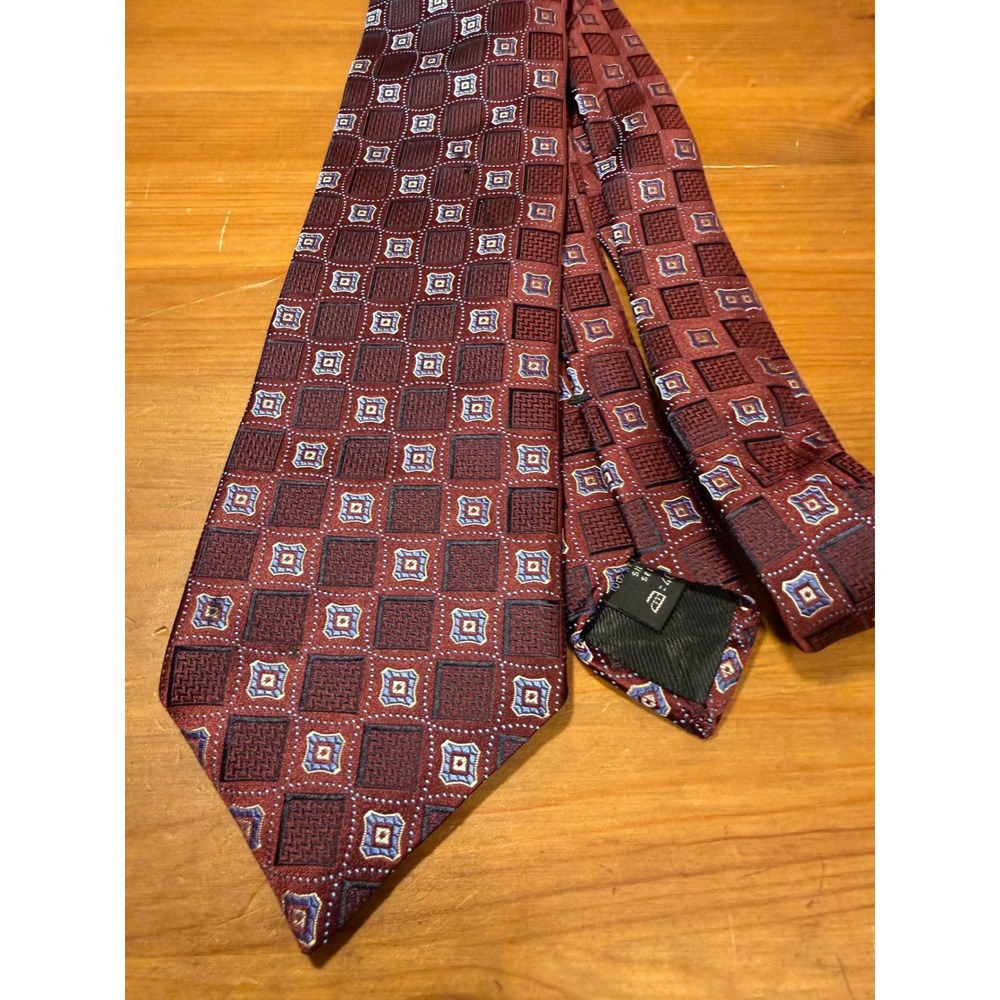 Ermenegildo Zegna Mens Silk Tie Lot 2 Navy Blue Burgundy Geometric Italy Luxury - Picture 3 of 5